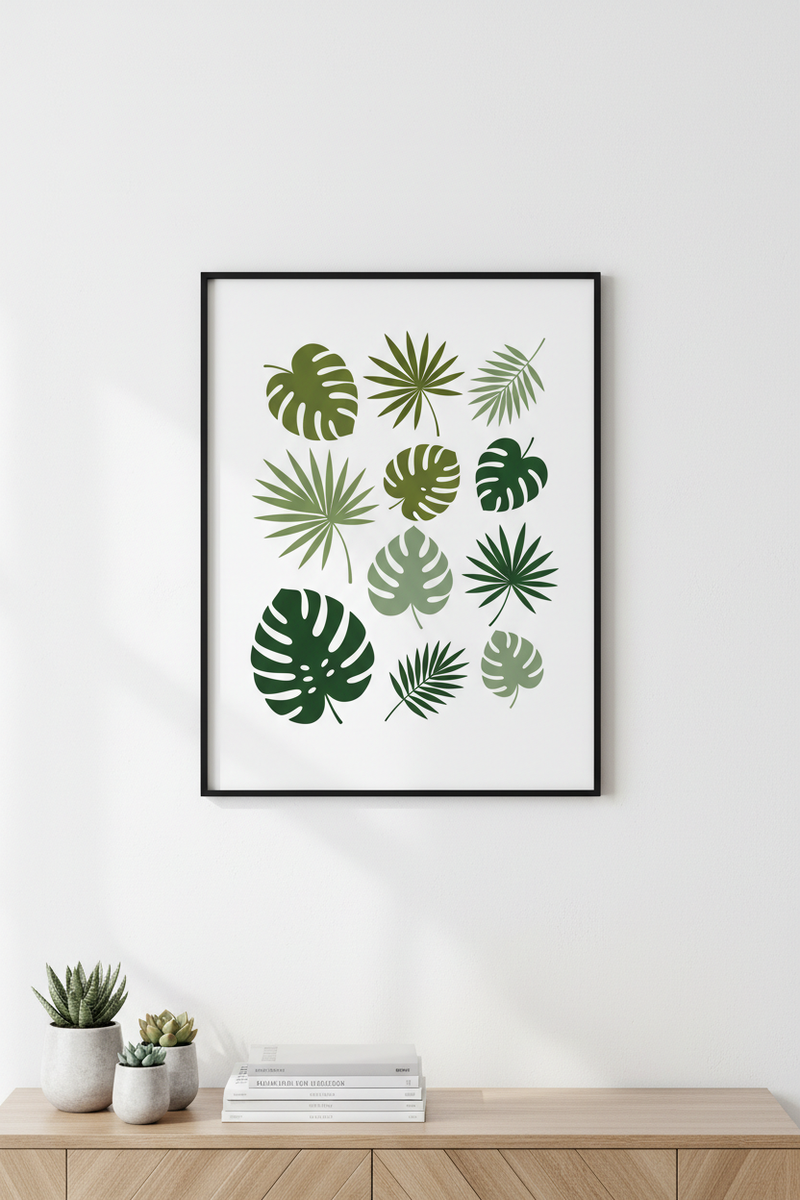 Quadro Botânico Minimalista Folhas Tropicais