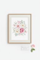 Quadro Floral Aquarela Peônias e Rosas Rosa