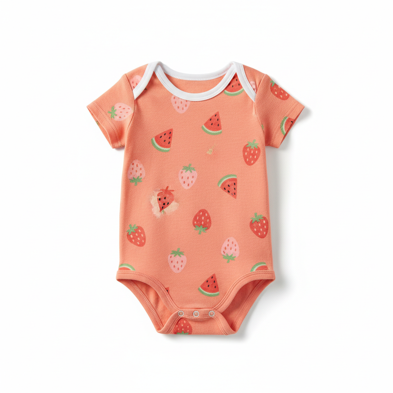 Body Infantil Coral com Frutas
