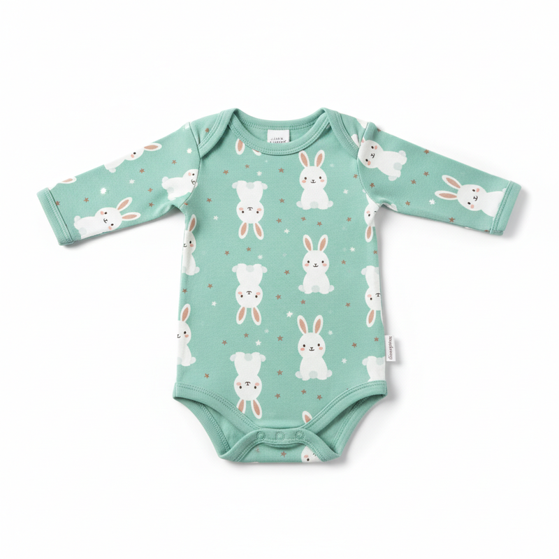 Body Infantil Verde Menta com Coelhos