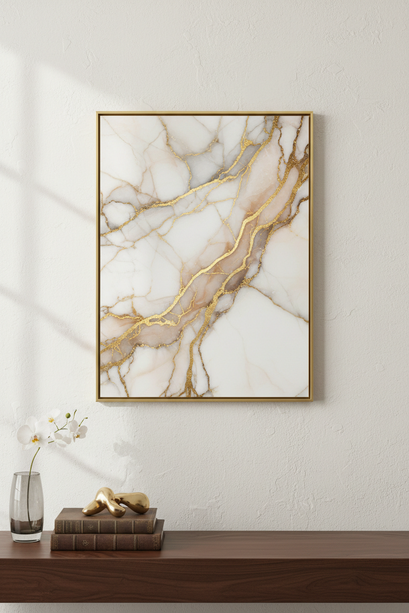 Quadro Mármore Dourado Elegante
