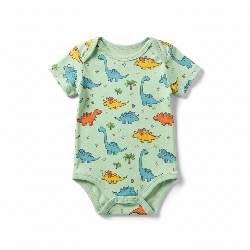Body Infantil Verde com Dinossauros
